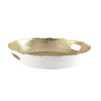 Plateau rond blanc et doré martelé 33x33x5.5cm AULICA