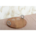 Plateau rond en bois avec anse argent 38x38x11cm AULICA