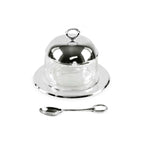 Pot à confiture EDZARD Jago avec soucoupe et cuillère, métal argenté, hauteur 10 cm, ø 14 cm, verre ø 10 cm EDZARD-SHOP.com