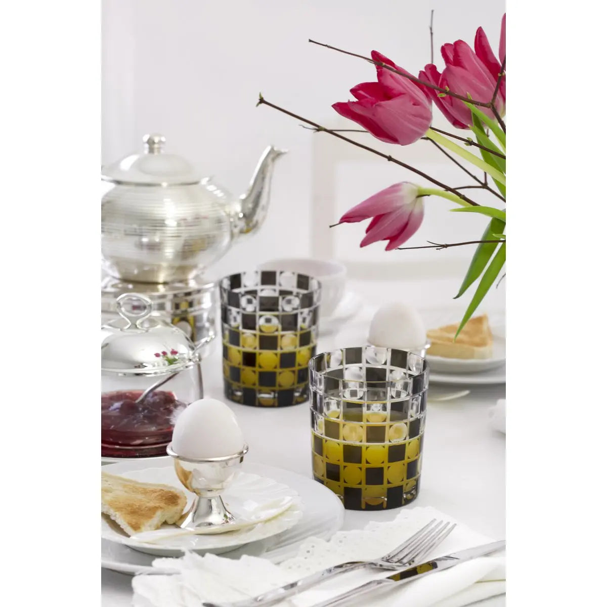 Pot à confiture EDZARD Jago avec soucoupe et cuillère, métal argenté, hauteur 10 cm, ø 14 cm, verre ø 10 cm EDZARD-SHOP.com
