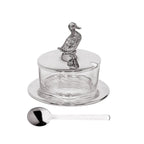 Pot à confiture EDZARD canard avec soucoupe et cuillère, métal argenté, hauteur 12 cm, ø 14 cm, ø verre 9 cm EDZARD-SHOP.com