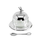 Pot à confiture EDZARD cerf avec soucoupe et cuillère, métal argenté, hauteur 11 cm, ø 14 cm, verre ø 10 cm EDZARD-SHOP.com
