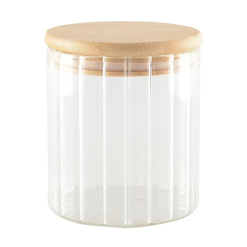 Pot de rangement en verre et couvercle en bois 9x9x10cm AULICA