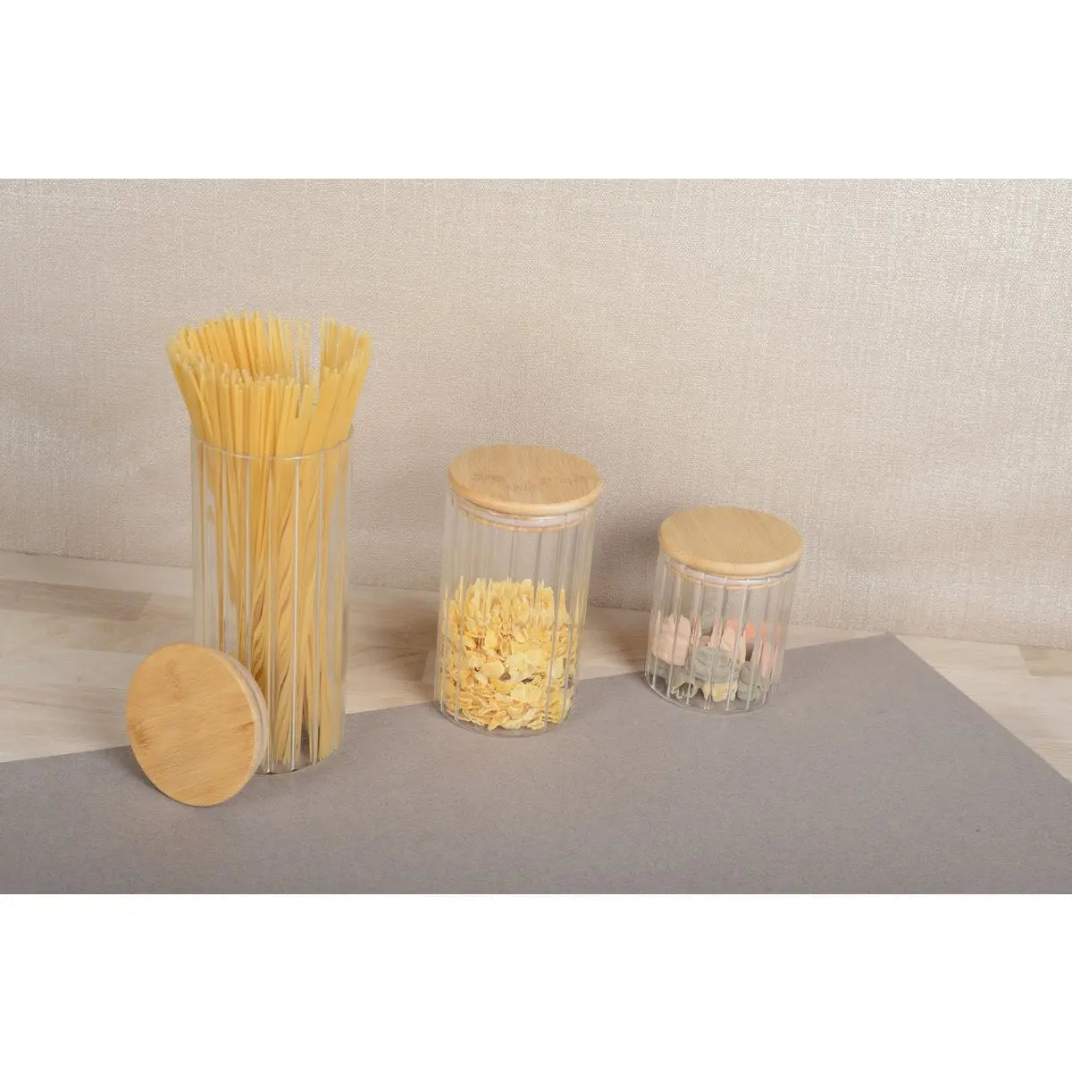 Pot de rangement en verre et couvercle en bois 9x9x10cm AULICA