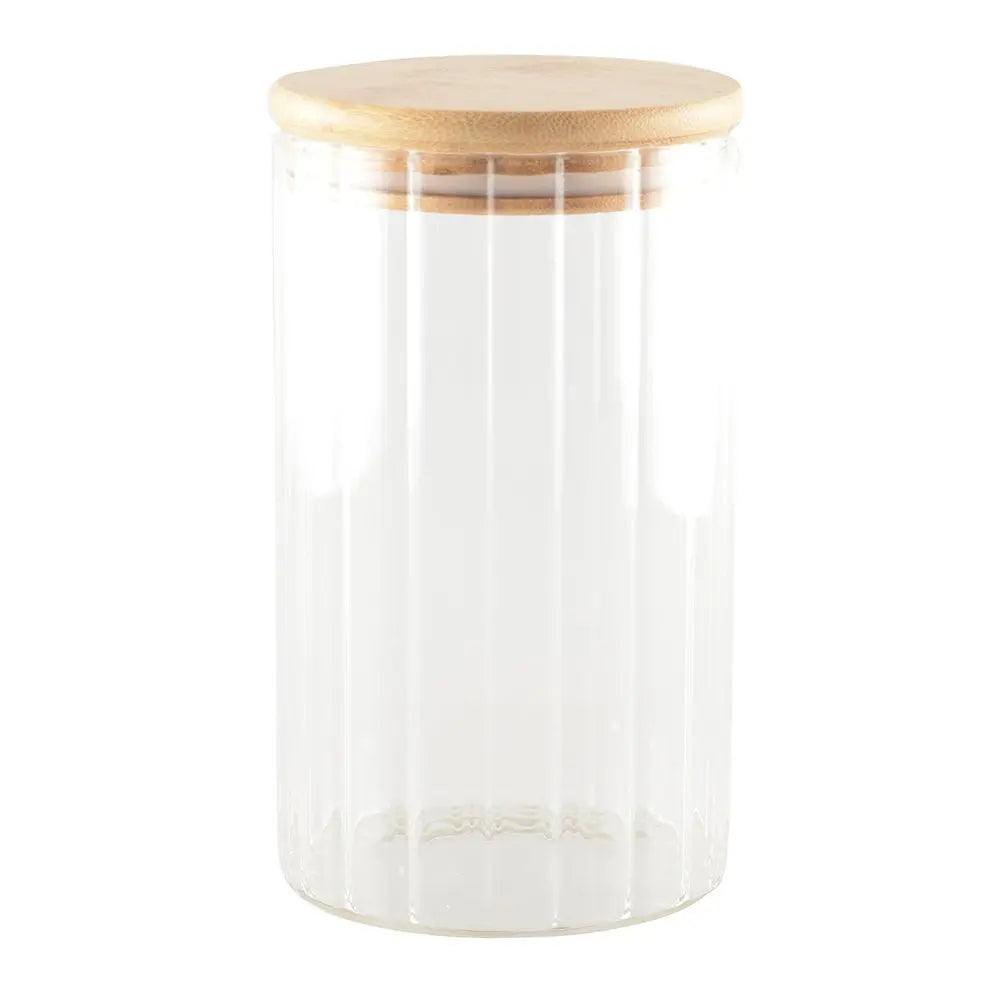 Pot de rangement en verre et couvercle en bois 9x9x15cm AULICA