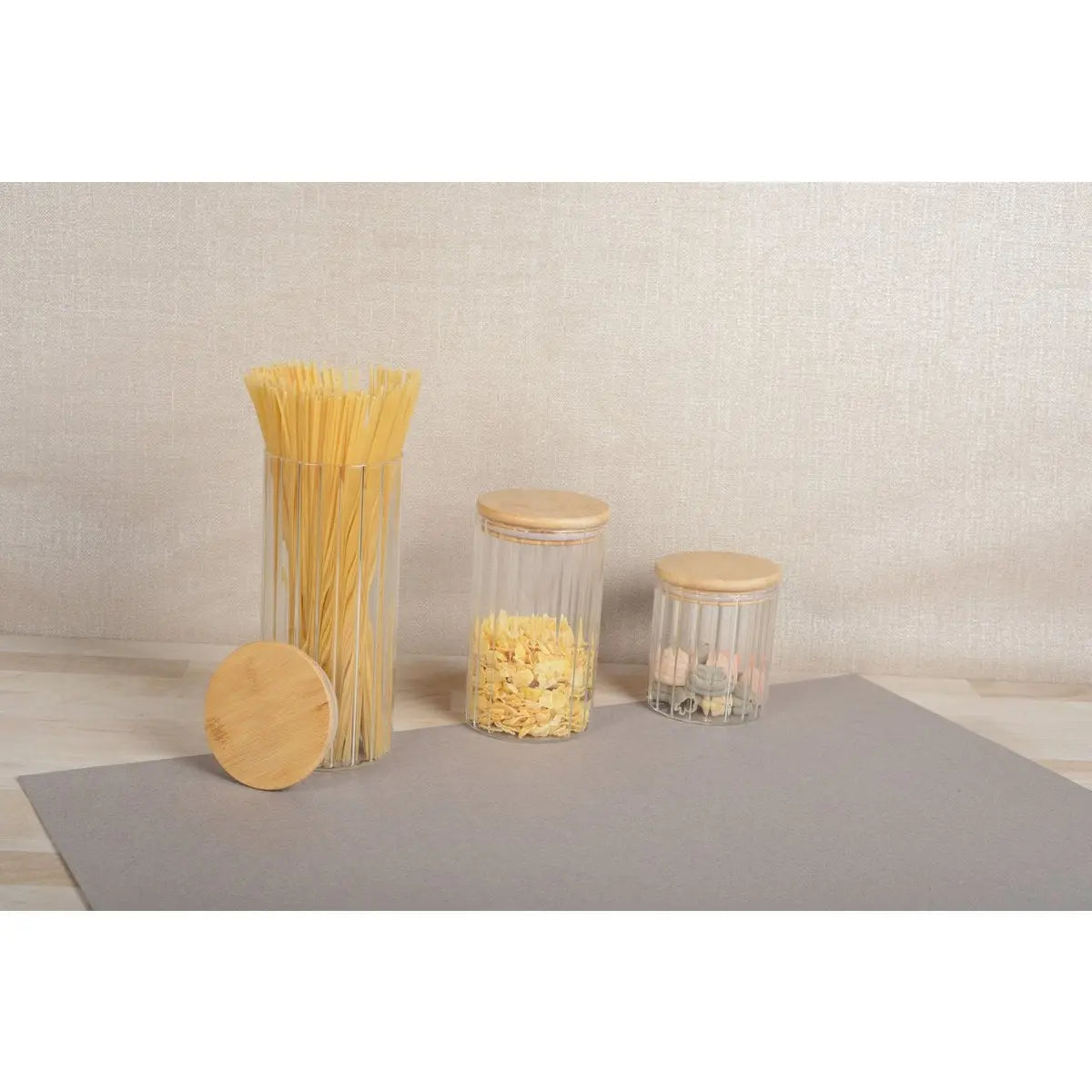 Pot de rangement en verre et couvercle en bois 9x9x15cm AULICA