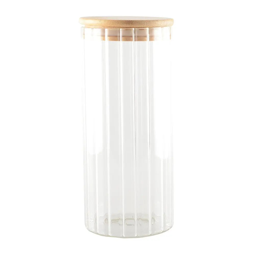 Pot de rangement en verre et couvercle en bois 9x9x20cm AULICA
