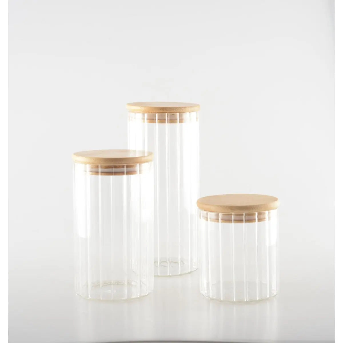 Pot de rangement en verre et couvercle en bois 9x9x20cm AULICA