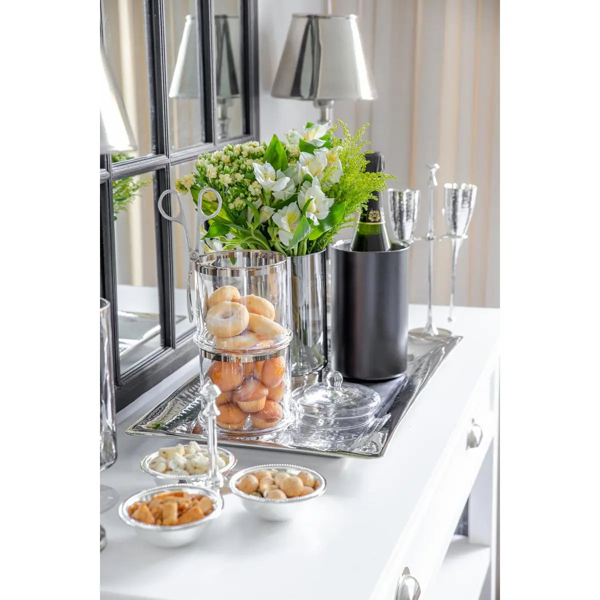 Pot en verre Lia (H 12 cm, ø 13 cm), verre cristal soufflé à la bouche avec un bord en platine EDZARD-SHOP.com