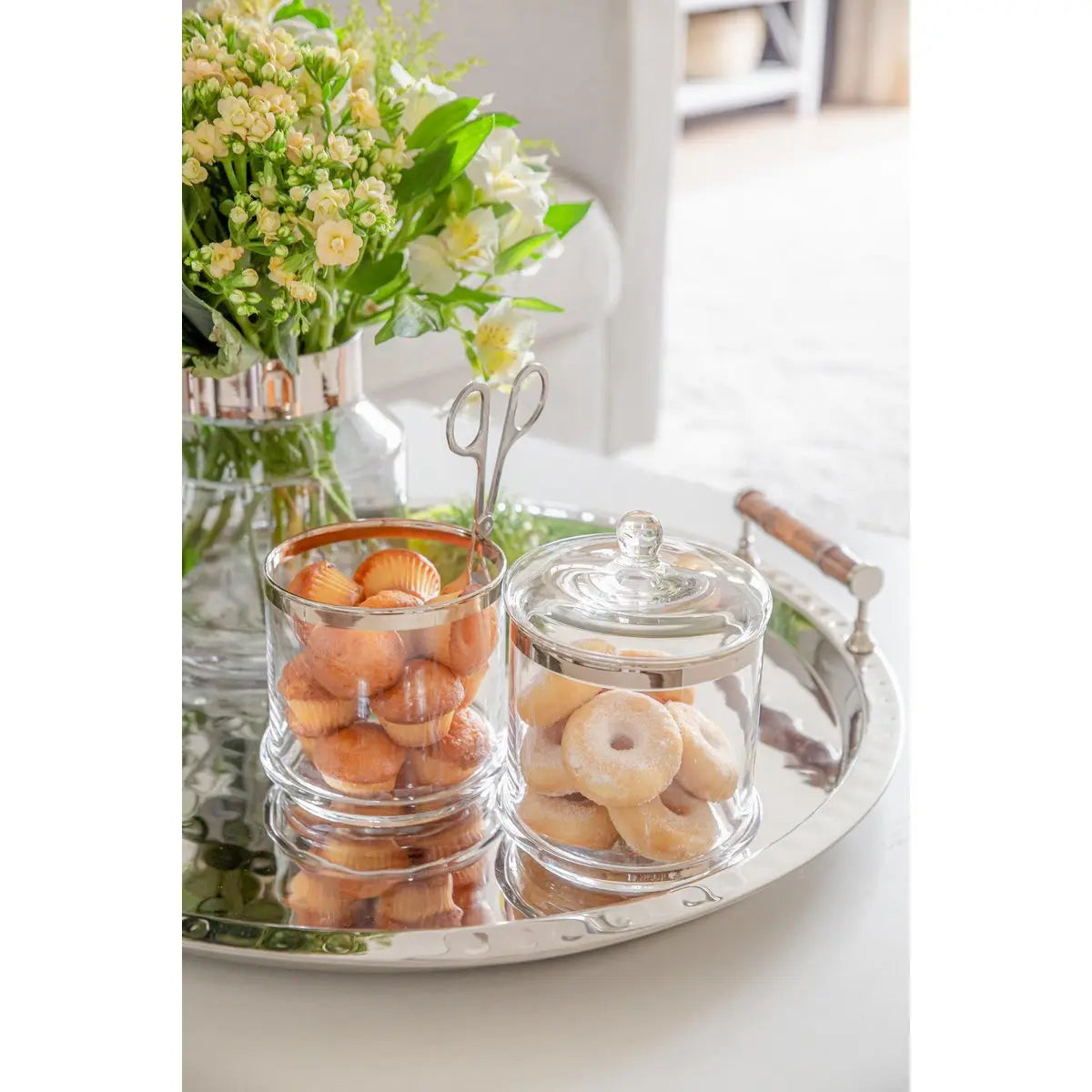 Pot en verre Lia (H 12 cm, ø 13 cm), verre cristal soufflé à la bouche avec un bord en platine EDZARD-SHOP.com
