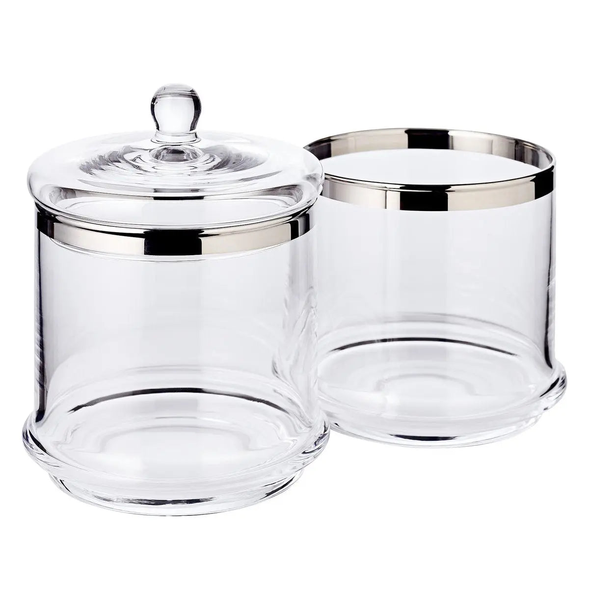 Pot en verre Lia (H 29 cm, ø 14 cm), avec un couvercle en cristal soufflé à la bouche avec un bord en platine EDZARD-SHOP.com