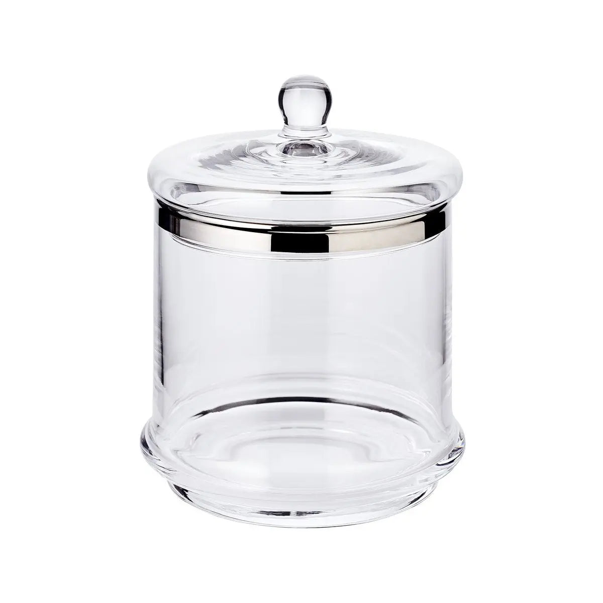 Pot en verre Lia (H 29 cm, ø 14 cm), avec un couvercle en cristal soufflé à la bouche avec un bord en platine EDZARD-SHOP.com