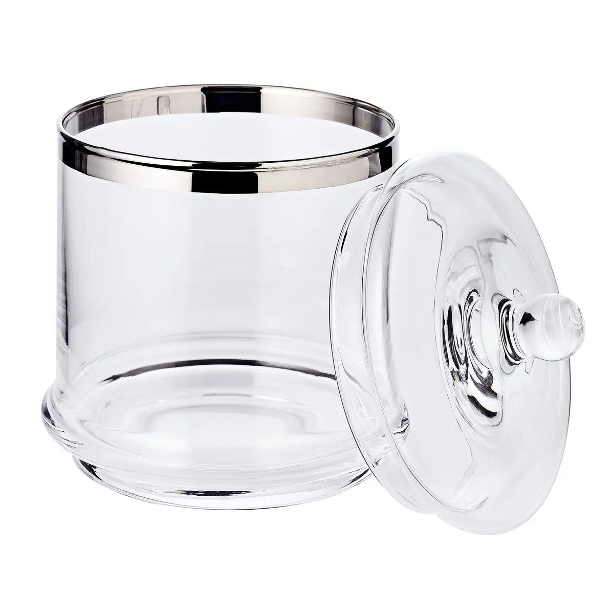 Pot en verre Lia (H 29 cm, ø 14 cm), avec un couvercle en cristal soufflé à la bouche avec un bord en platine EDZARD-SHOP.com