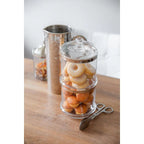 Pot en verre Lia (H 29 cm, ø 14 cm), avec un couvercle en cristal soufflé à la bouche avec un bord en platine EDZARD-SHOP.com