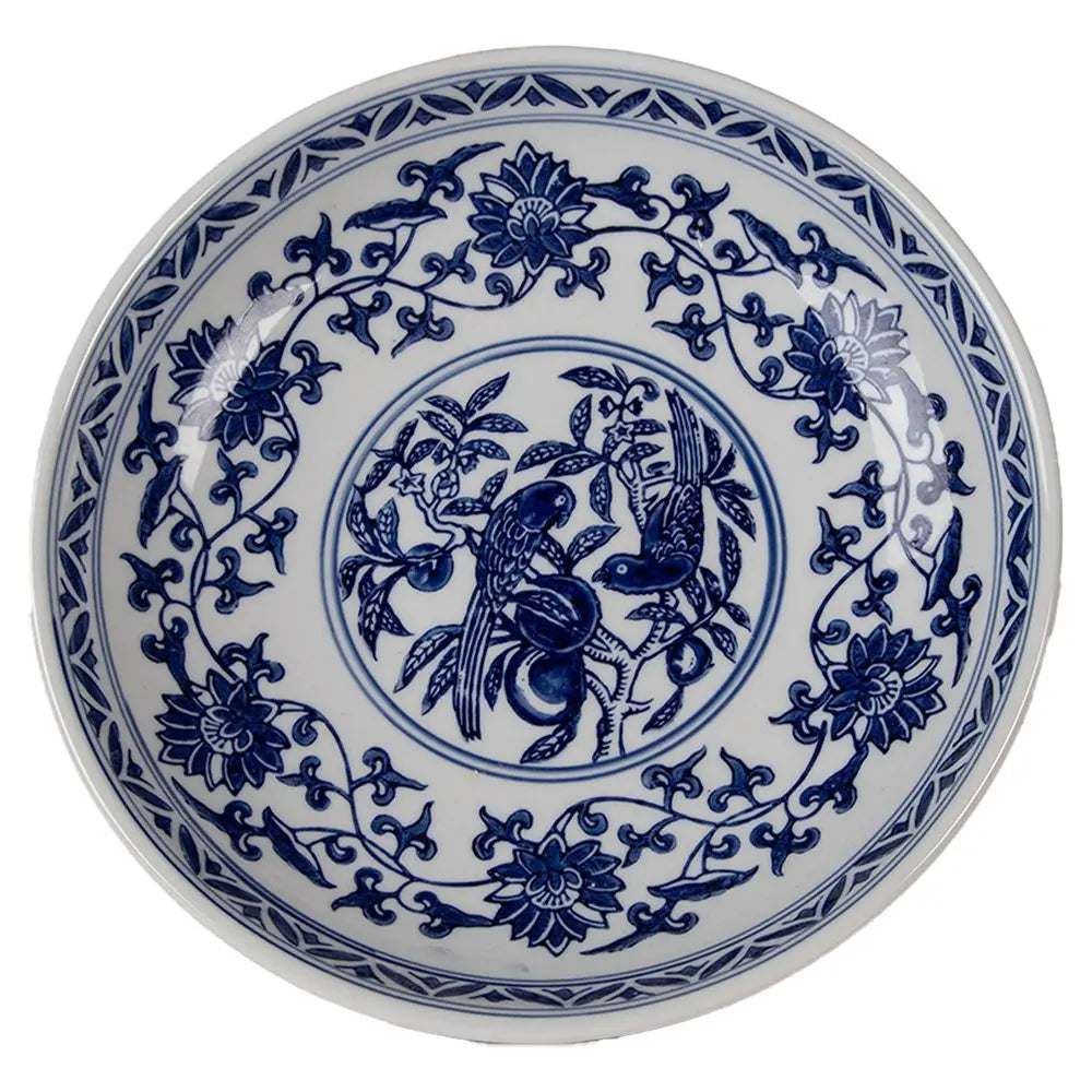 Présentoir à gâteau sur pied Ø 26x13 cm Porcelaine Blanc Bleu Clayre & Eef.