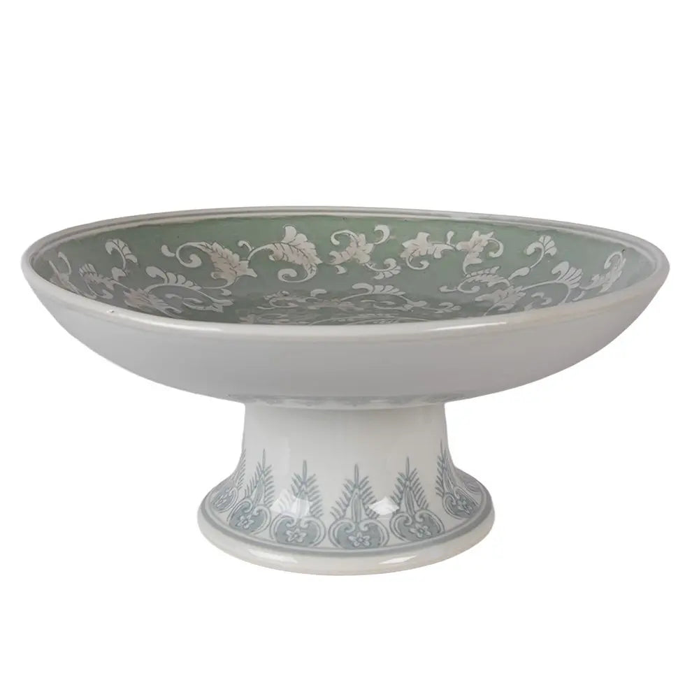 Présentoir à gâteau sur pied Ø 26x13 cm Porcelaine Blanc Vert Clayre & Eef.