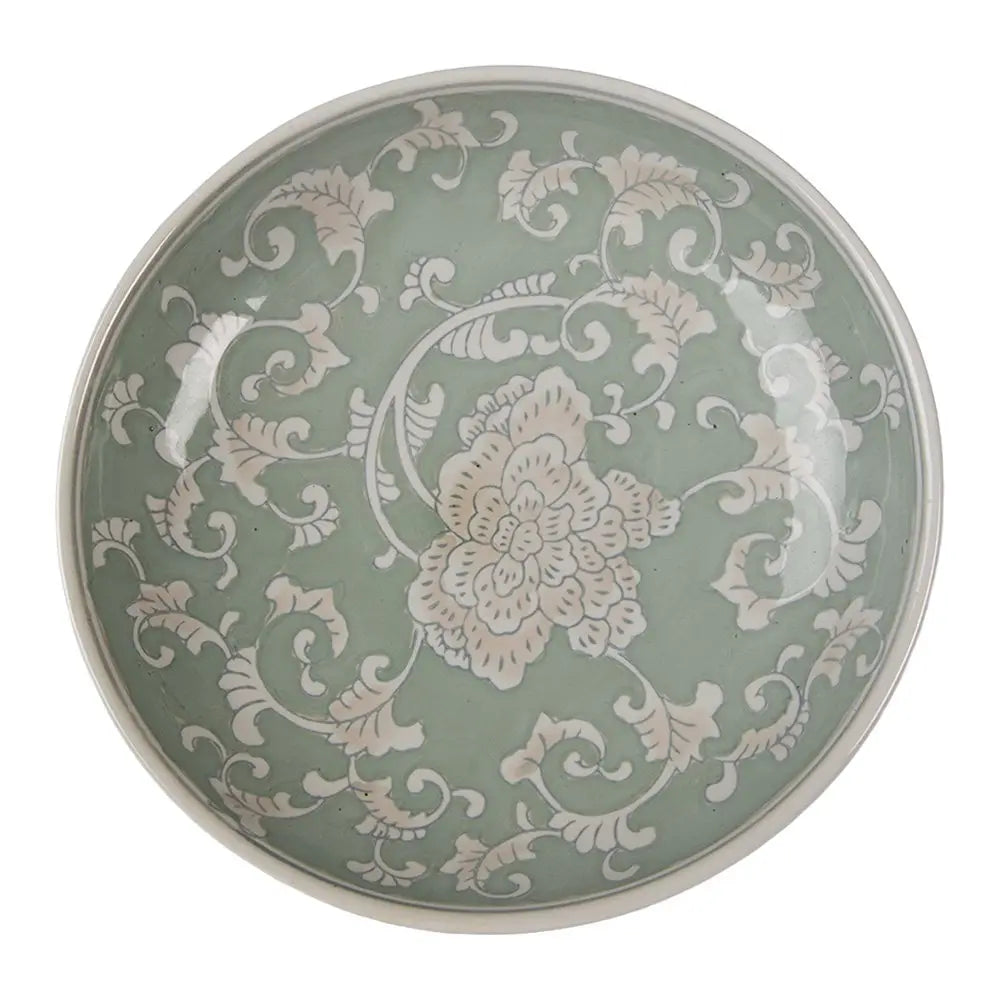 Présentoir à gâteau sur pied Ø 32x15 cm Blanc Vert Porcelaine Clayre & Eef.