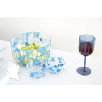 Saladier bleu et blanc en verre 24.5x24.5x12.5cm AULICA