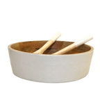 Saladier et couverts a salade blanc et bois manguier AULICA