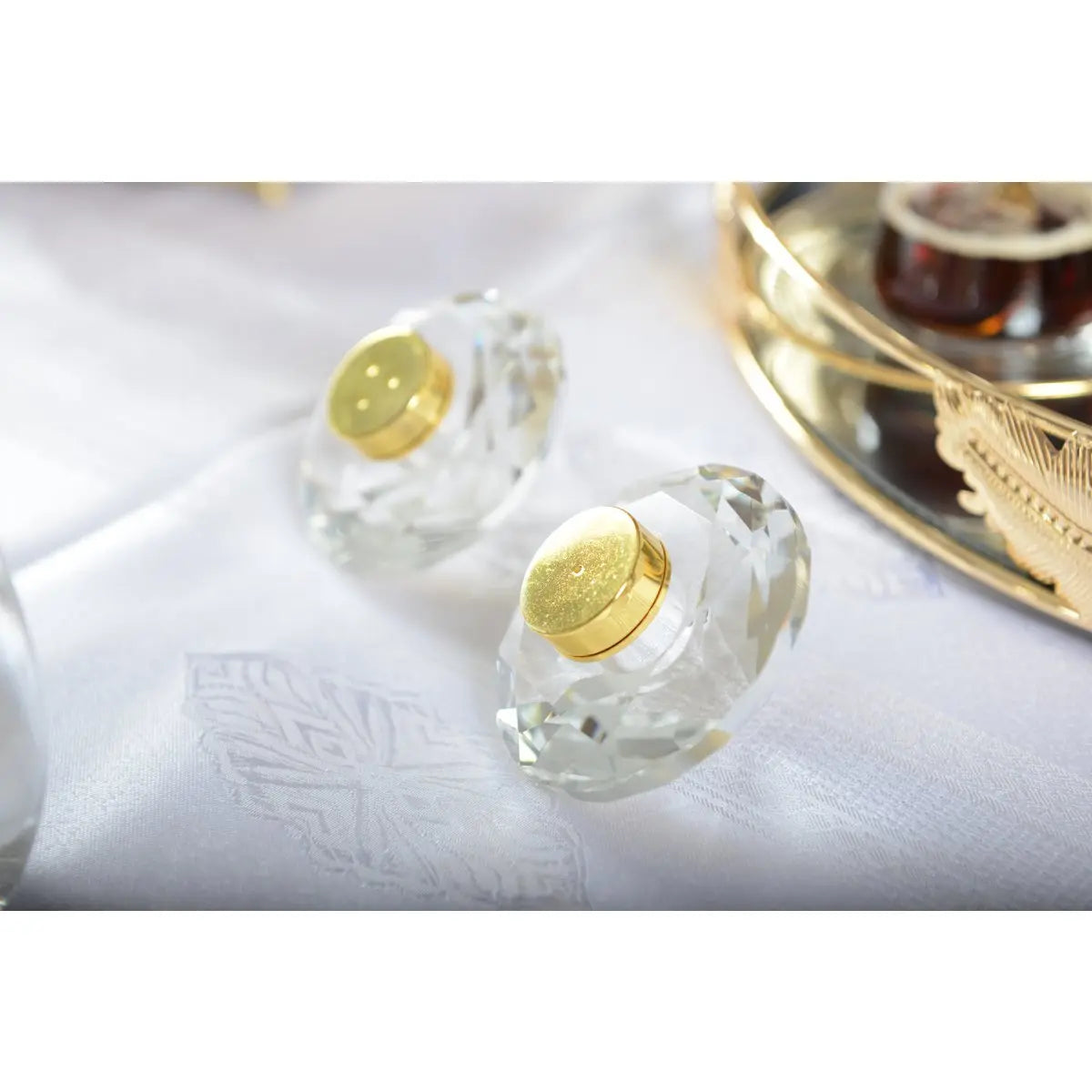 Salière et poivrière cristal 7 cm dore AULICA