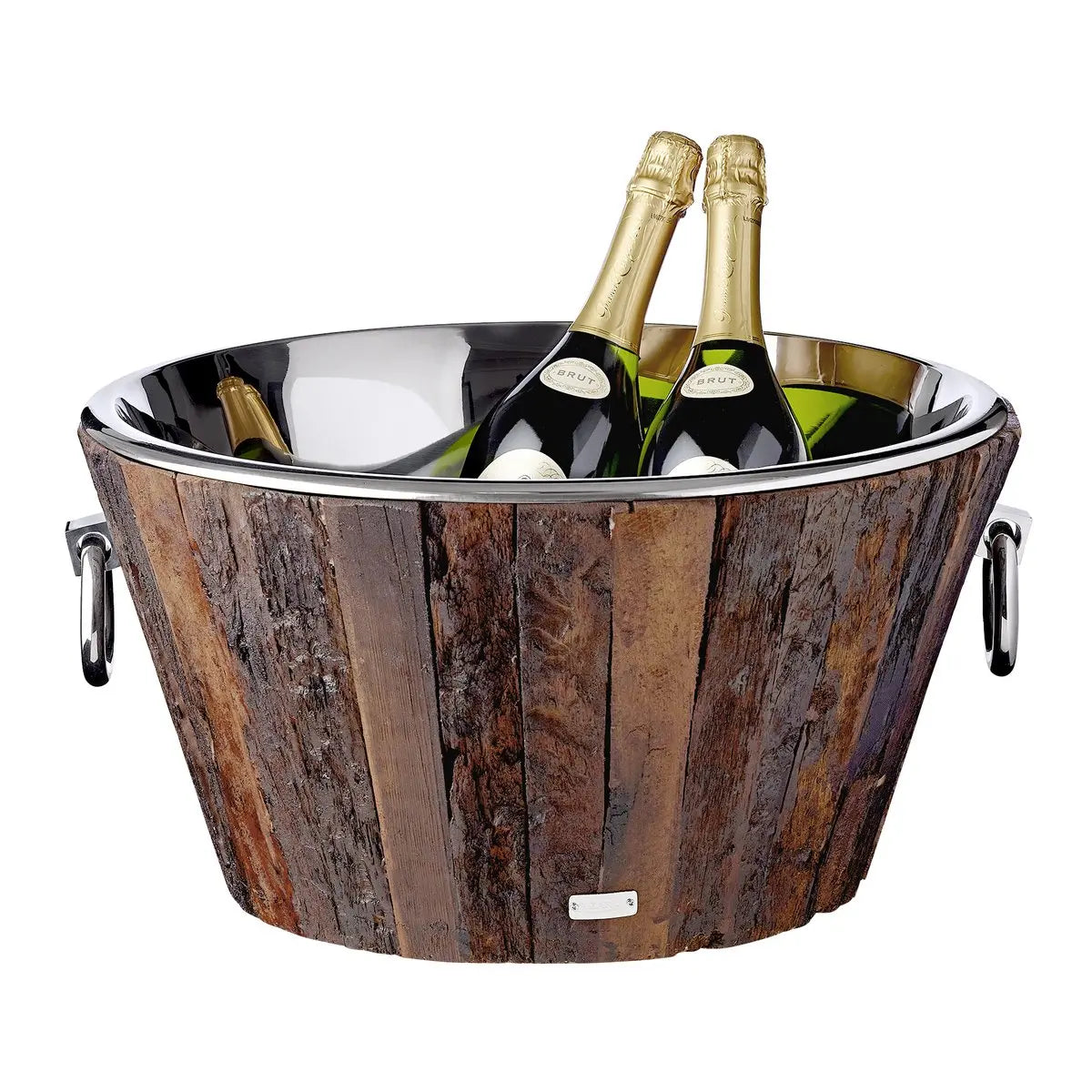 Seau à champagne EDZARD Montgomery, teck, acier inoxydable nickelé brillant, ø 46 cm, H 24 cm, poids 7,5 kg EDZARD-SHOP.com