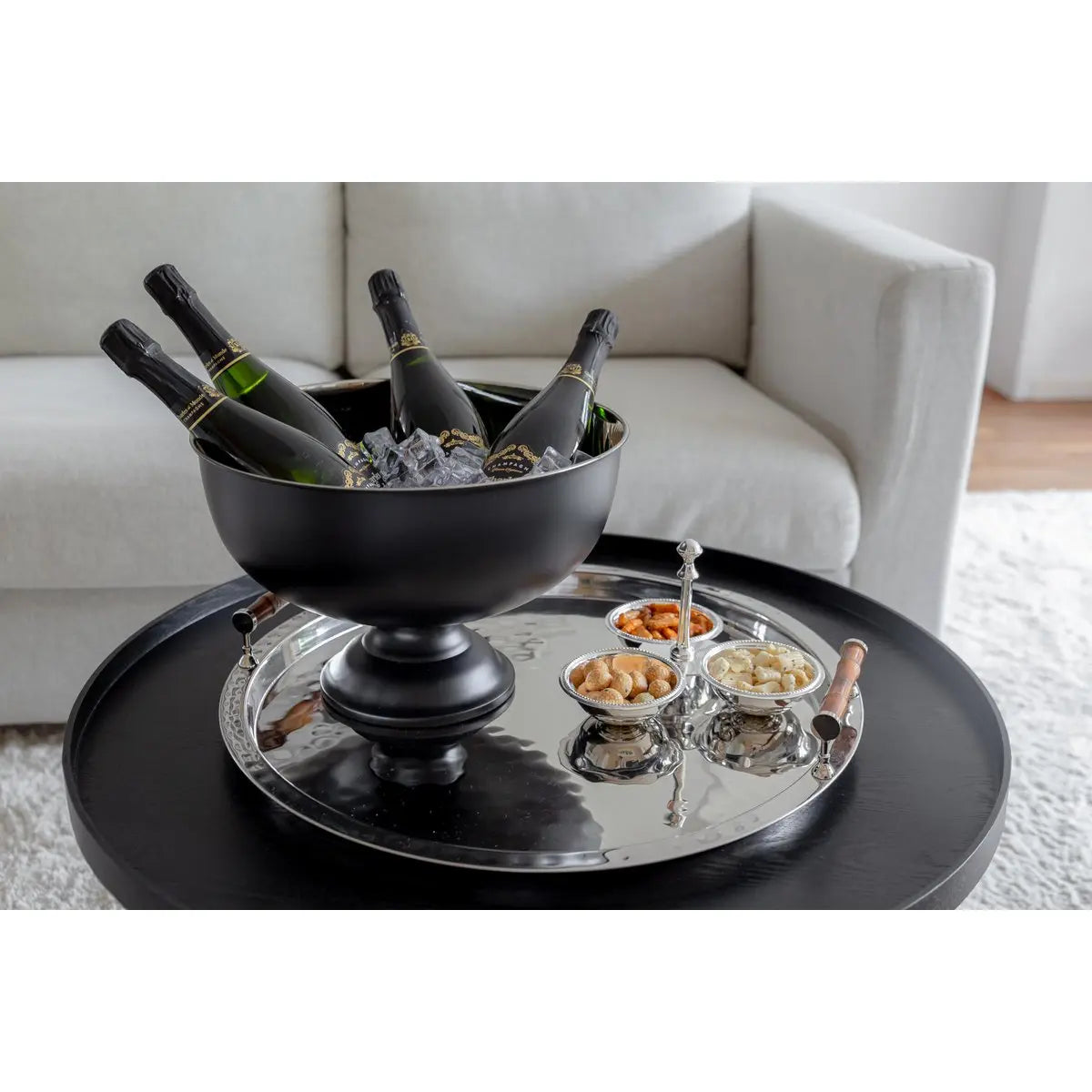 Seau à champagne EDZARD Pearl, hauteur 25 cm, ø 36 cm, extérieur noir mat, intérieur acier inoxydable poli brillant EDZARD-SHOP.com