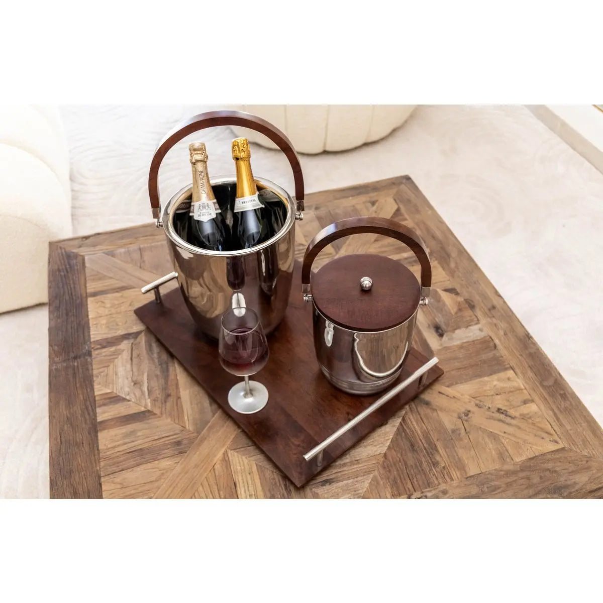 Seau à glace double paroi avec anse et couvercle en bois 19x19x24cm AULICA