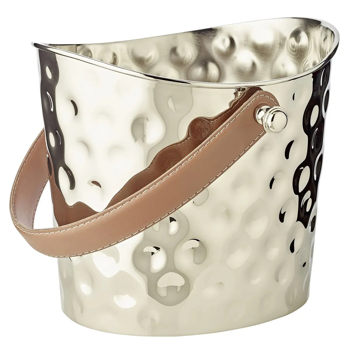 Seau à glace martelé EDZARD Cave à vin Gilbert, avec poignée en cuir marron, acier inoxydable, nickelé brillant, H 23 cm EDZARD-SHOP.com