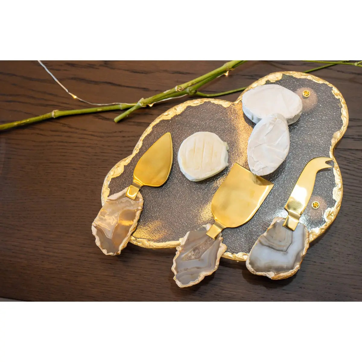 Service à fromage pierre agate beige - lot de 3 AULICA