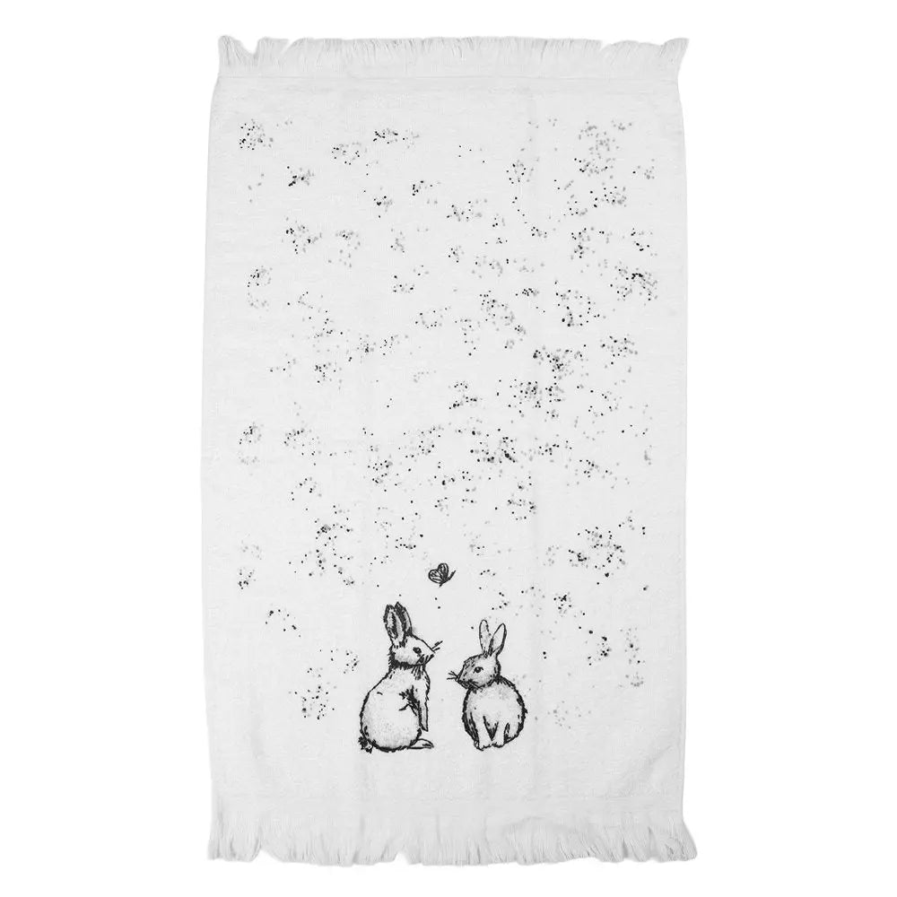 Serviette invitée 40x66 cm Rabbits en coton blanc Clayre & Eef.