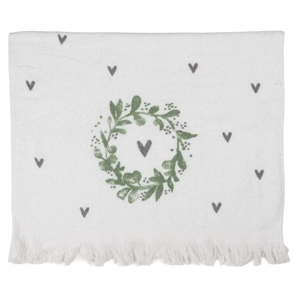 Serviette invitée 40x66 cm coeur de coton blanc Clayre & Eef.