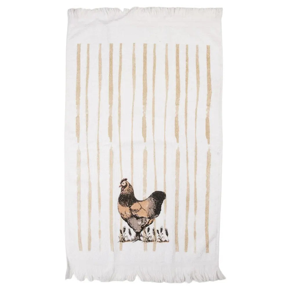 Serviette invitée 40x66 cm poulet en coton blanc Clayre & Eef.
