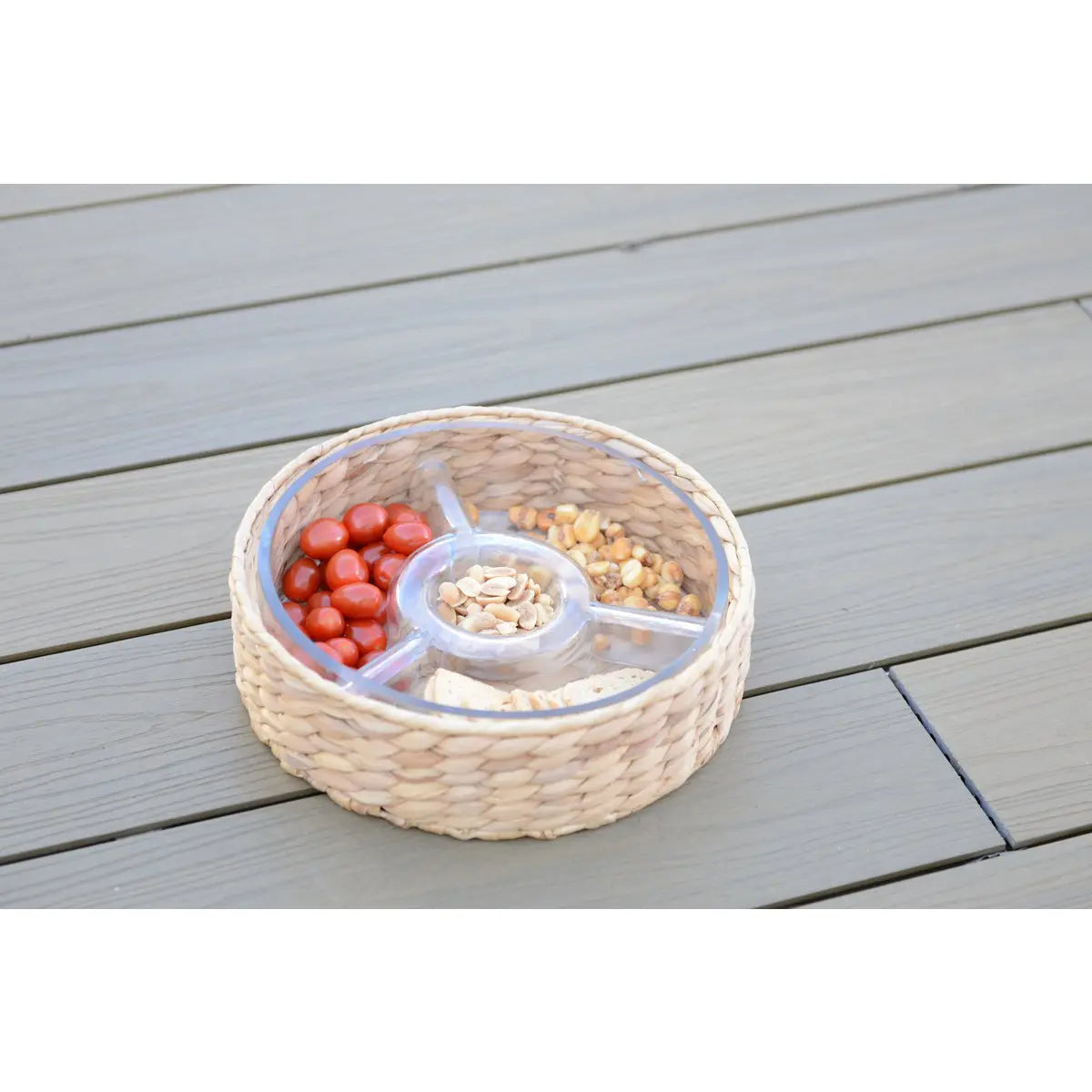 Set apéritif 3 compartiments en rotin 28x28x8cm AULICA