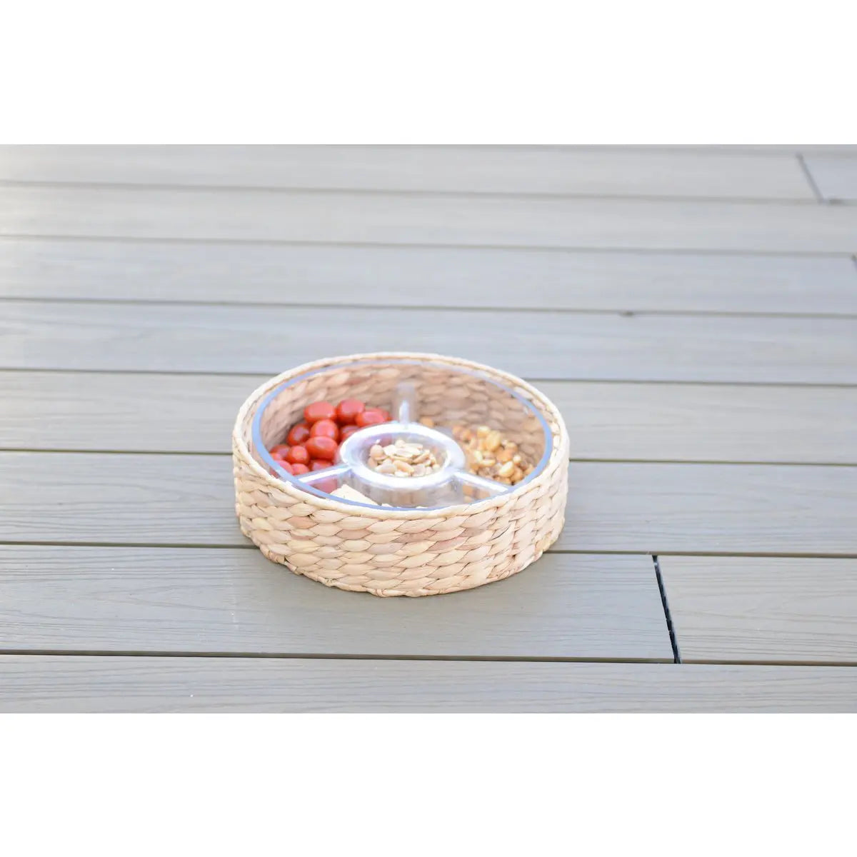 Set apéritif 3 compartiments en rotin 28x28x8cm AULICA