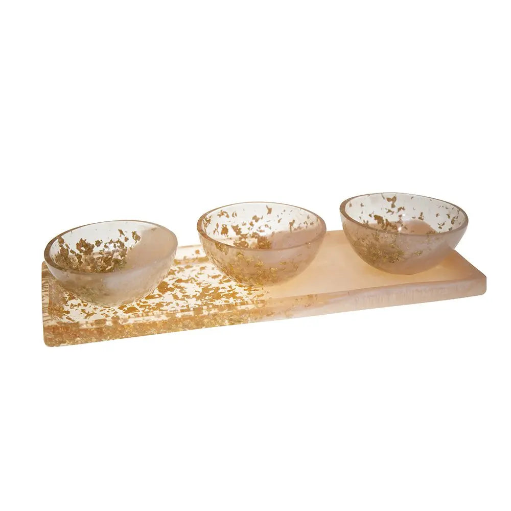 Set apéritif de 3 coupelle sur plateau en résine paillette AULICA