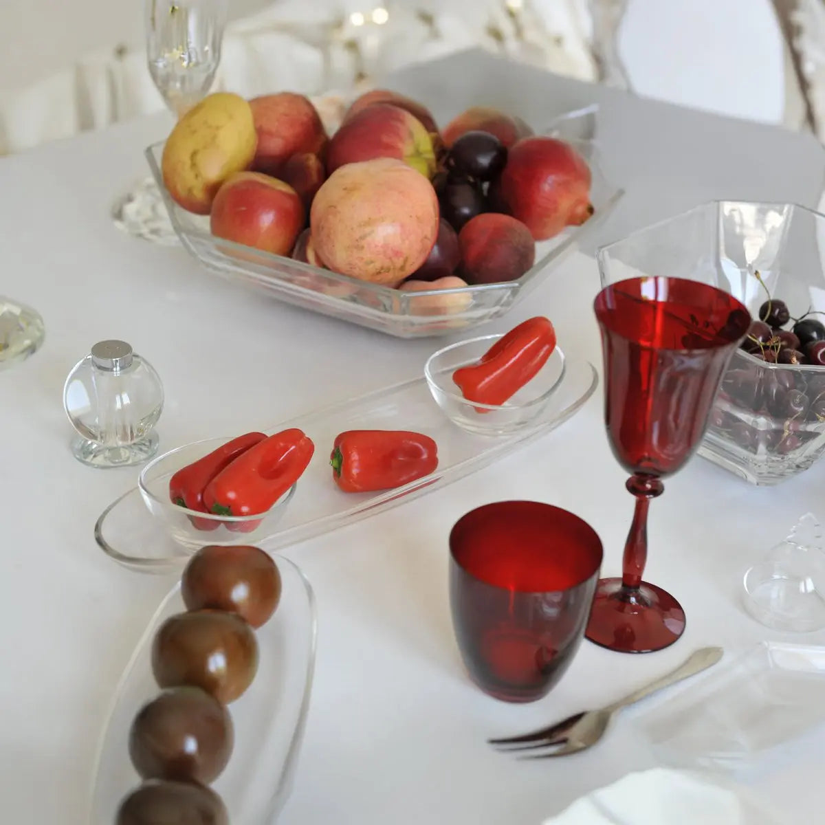 Set apéritif de 3 coupelles sur plateau transparent 41cm AULICA