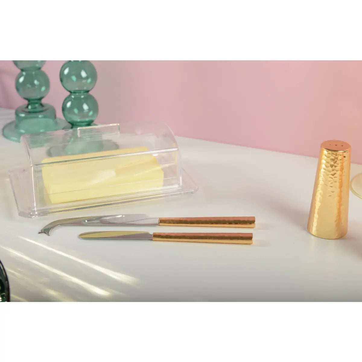 Set de 2 couteaux à fromage martelés dorés AULICA