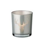 Set de 2 verres à bougies Eto (hauteur 8 cm, Ø 7 cm), gris, lanterne avec motif cerf EDZARD-SHOP.com