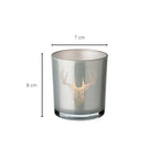 Set de 2 verres à bougies Eto (hauteur 8 cm, Ø 7 cm), gris, lanterne avec motif cerf EDZARD-SHOP.com