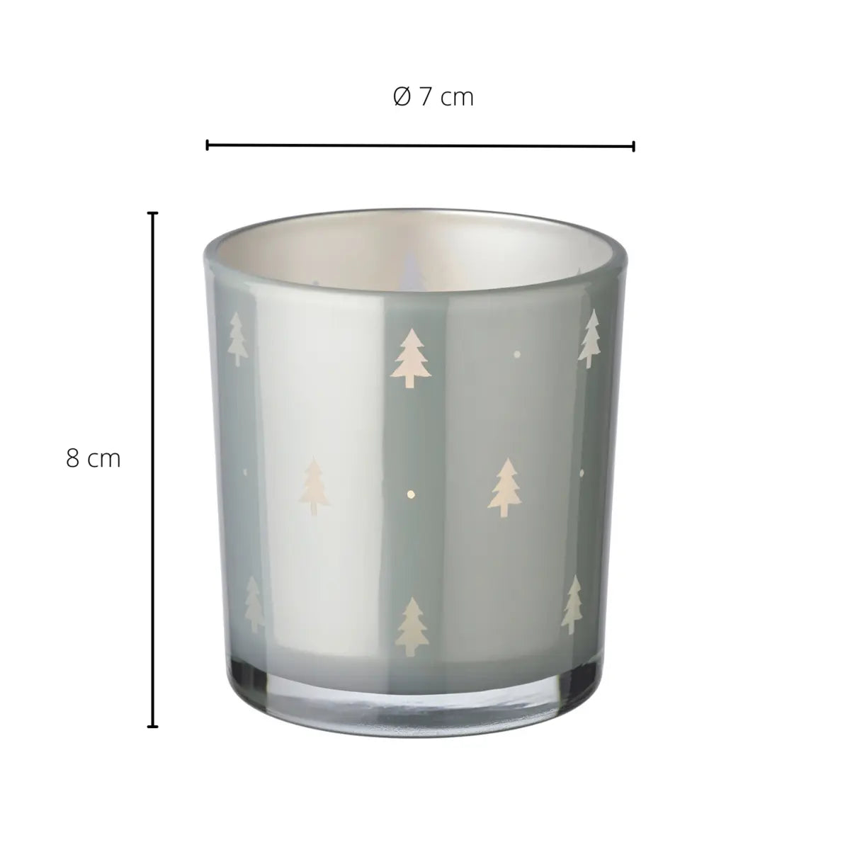 Set de 2 verres à bougies chauffe-plat Tani (hauteur 8 cm, ø 7 cm), gris, lanterne avec motif sapin EDZARD-SHOP.com