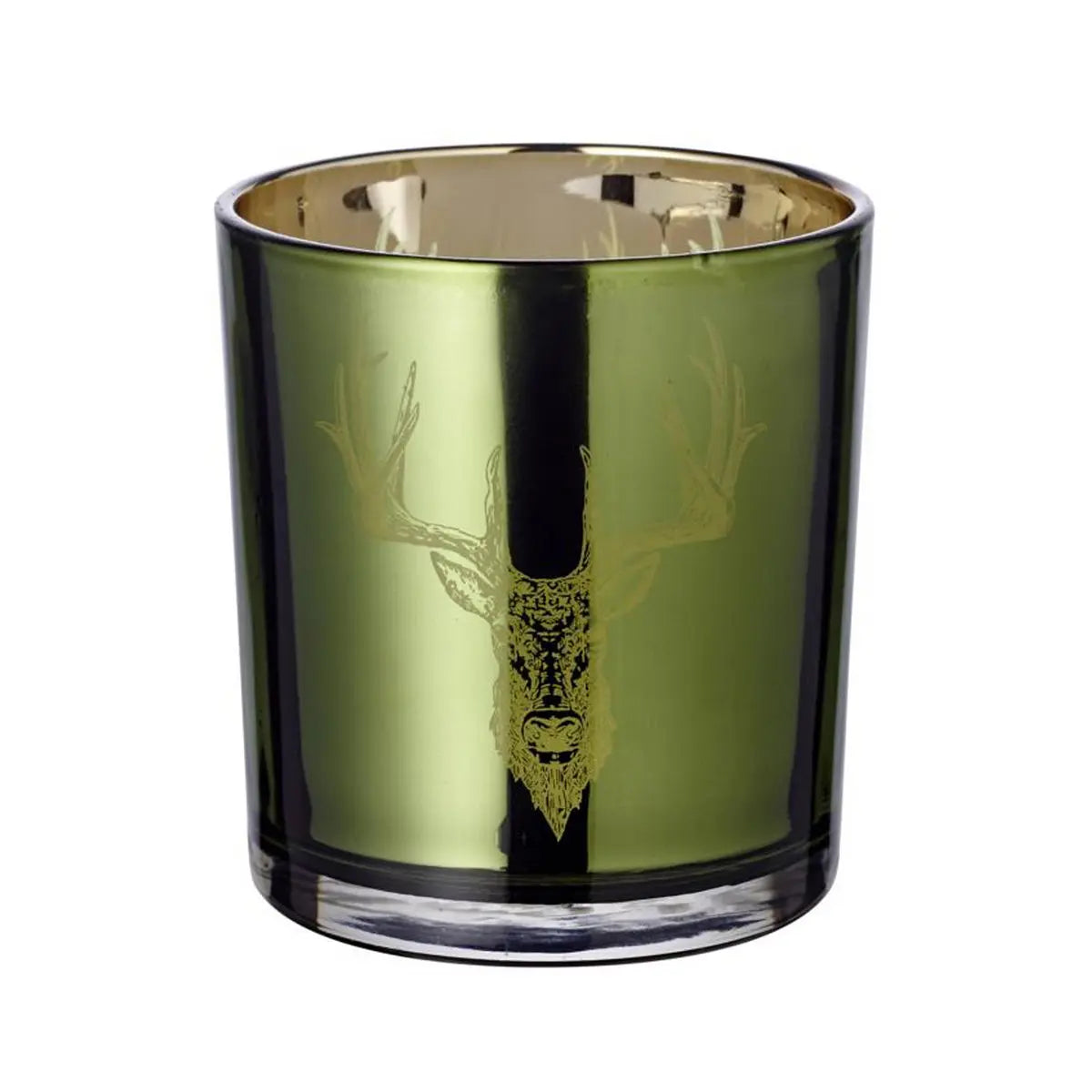 Set de 2 verres à bougies chauffe-plat Ted (hauteur 8 cm, ø 7 cm), extérieur vert / intérieur or, lanterne à motif cerf EDZARD-SHOP.com