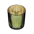 Set de 2 verres à bougies chauffe-plat Ted (hauteur 8 cm, ø 7 cm), extérieur vert / intérieur or, lanterne à motif cerf EDZARD-SHOP.com