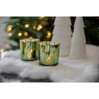 Set de 2 verres à bougies chauffe-plat Ted (hauteur 8 cm, ø 7 cm), extérieur vert / intérieur or, lanterne à motif cerf EDZARD-SHOP.com