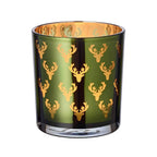 Set de 2 verres à bougies chauffe-plat Ted (hauteur 8 cm, ø 7 cm), extérieur vert / intérieur or, lanterne motif cerf EDZARD-SHOP.com