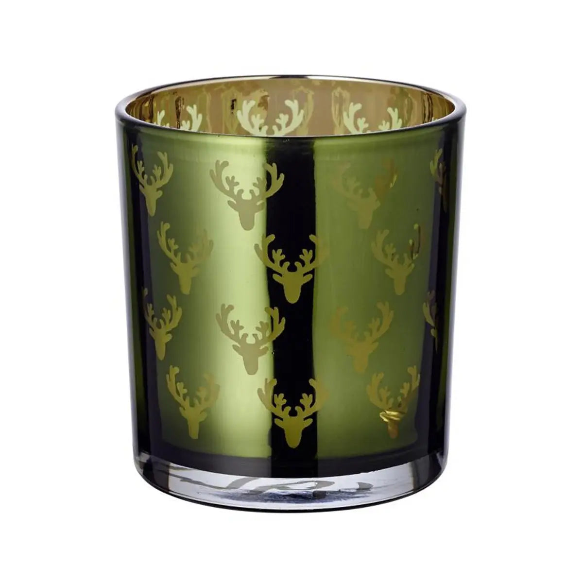 Set de 2 verres à bougies chauffe-plat Ted (hauteur 8 cm, ø 7 cm), extérieur vert / intérieur or, lanterne motif cerf EDZARD-SHOP.com