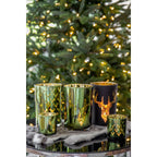 Set de 2 verres à bougies chauffe-plat Ted (hauteur 8 cm, ø 7 cm), extérieur vert / intérieur or, lanterne motif cerf EDZARD-SHOP.com