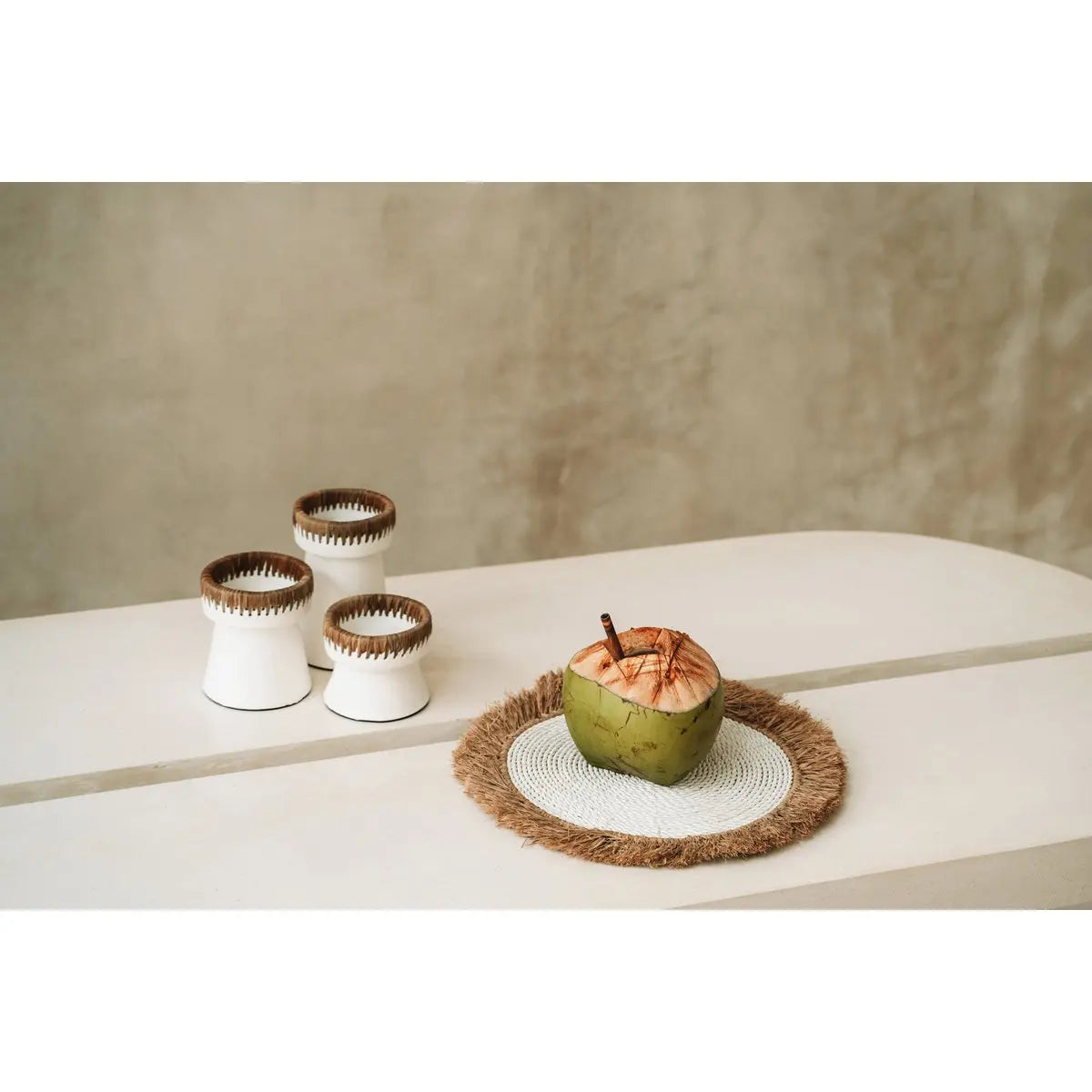 Set de Table Raphia Jacinthe d'Eau - Blanc Naturel Bazar Bizar Living