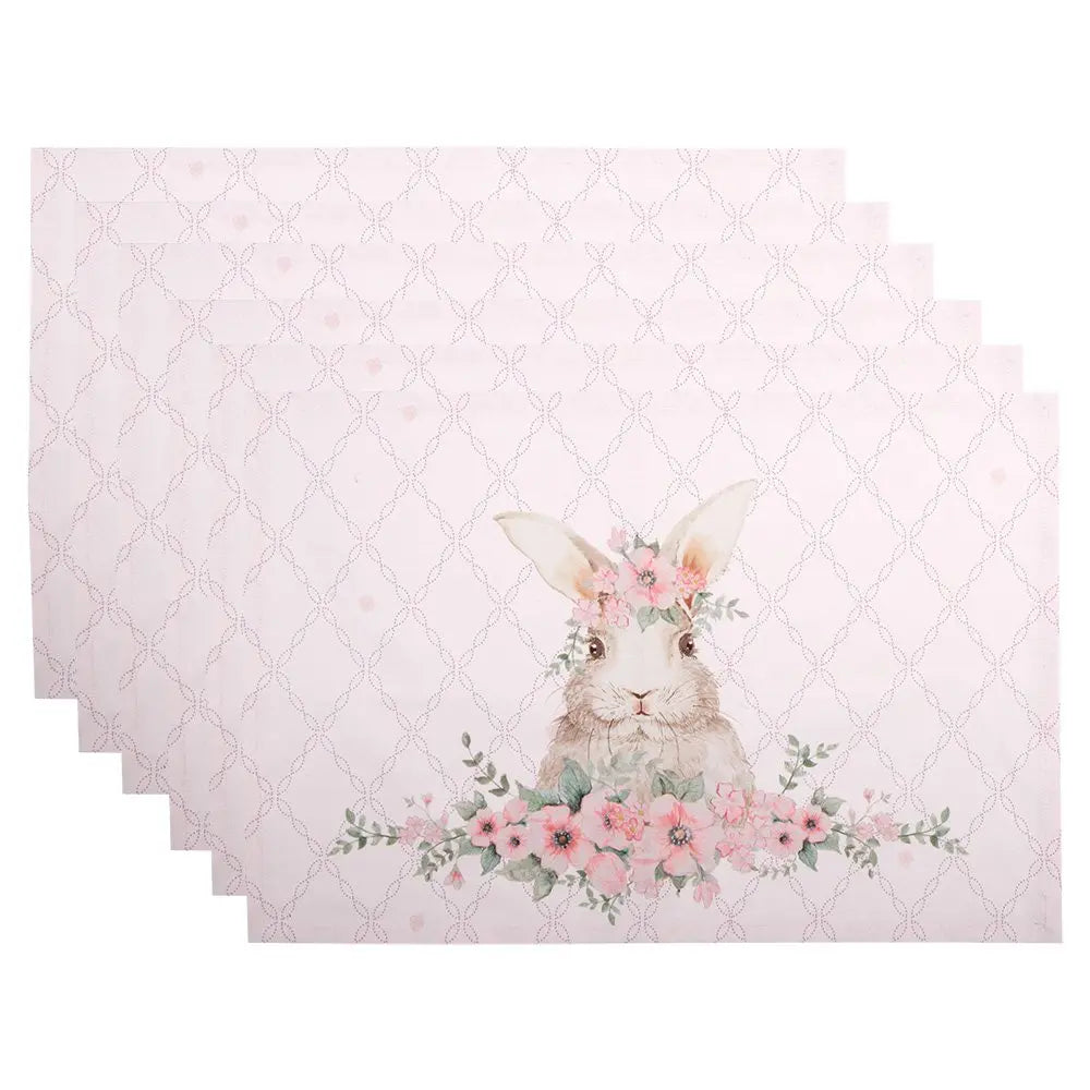 Sets de table Lot de 6 48x33 cm Lapin en coton rose Clayre & Eef.