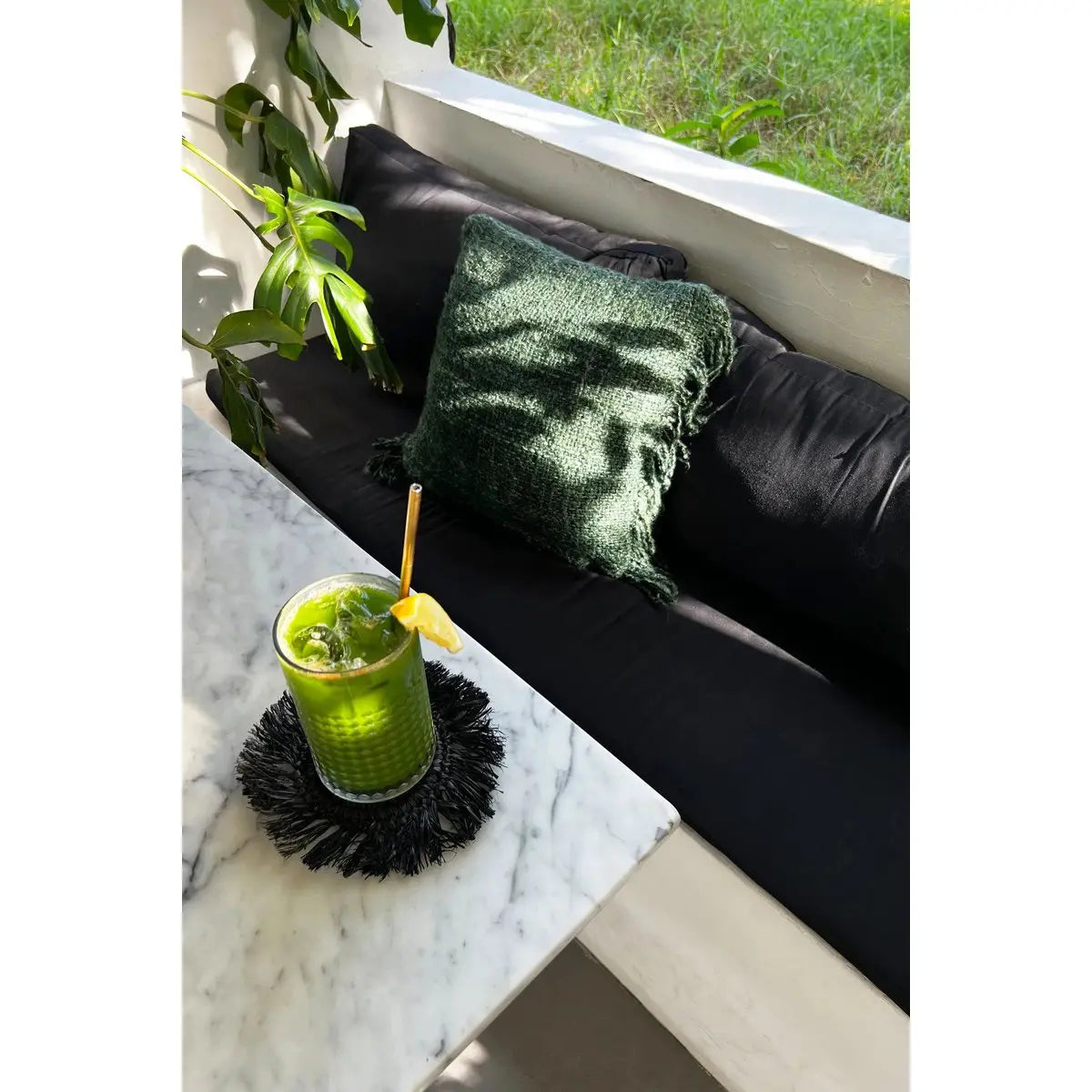 Sous-verre en raphia à franges - Noir Bazar Bizar Living