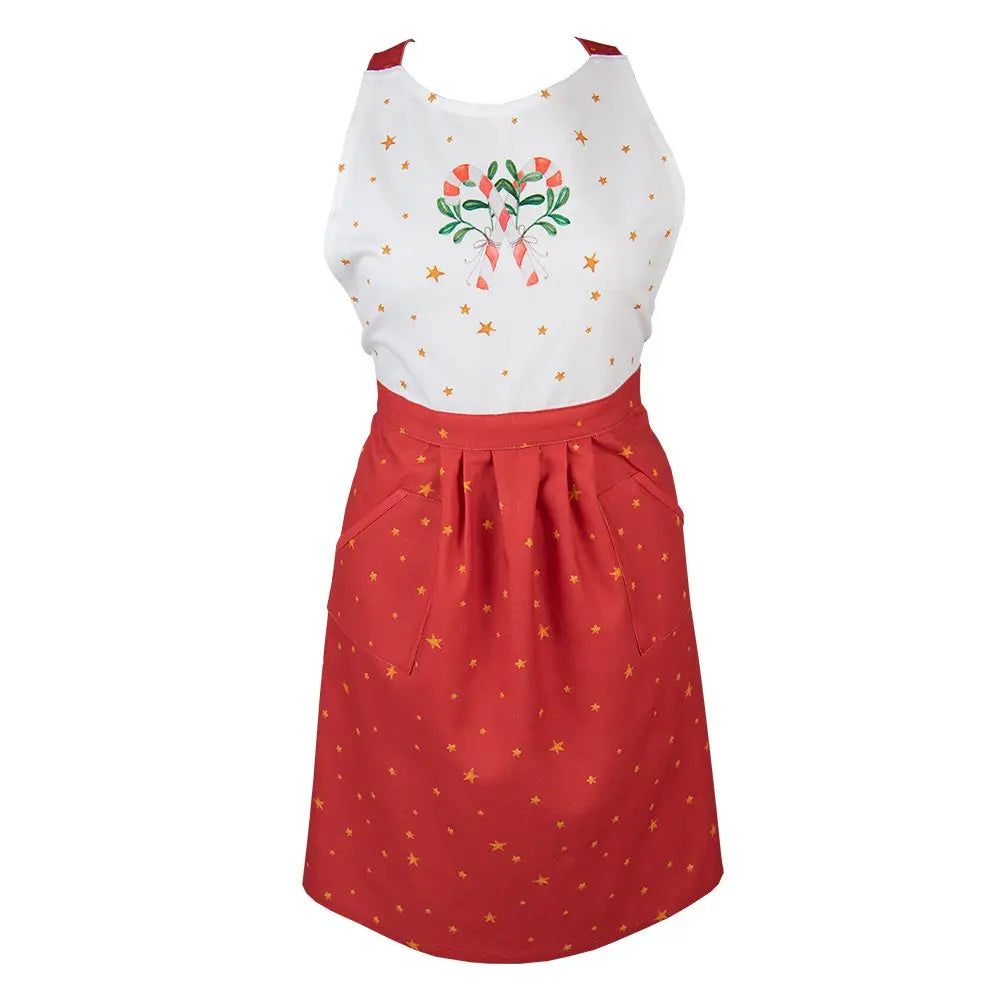 Tablier de cuisine 70x85 cm Coton rouge blanc coton noix de bbq tablier Clayre & Eef.